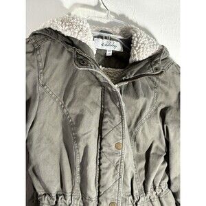 SEBBY Womens Small Olive Green Hooded Jacket Sherpa  Faux-Fur Lined Parka Coat